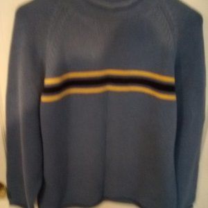 LANDS END Women's Blue Rolled Edge Striped Winter Sweater